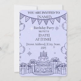Happy Birthday Celebration Line Art – Tiered Cake Inbjudningar