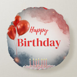 Happy Birthday Celebration Pillow Rund Kudde
