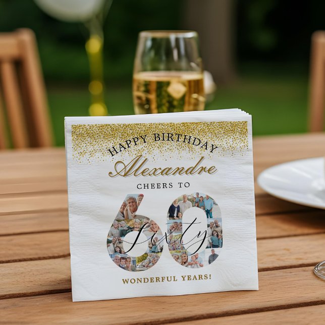 Happy Birthday Cheers To 60 Years Photo Collage Pappersservett (Happy Birthday Cheers To 60 Years Photo Collage Napkins)