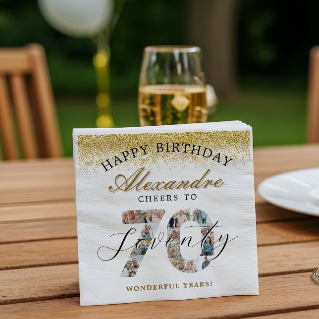  Happy Birthday Cheers To 70 Years Photo Collage Pappersservett (Happy Birthday Cheers To 70 Years Photo Collage Napkins)