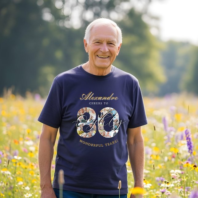  Happy Birthday Cheers To 80 Years Photo Collage T Shirt (Happy Birthday Cheers To 80 Years Photo Collage T-Shirt)
