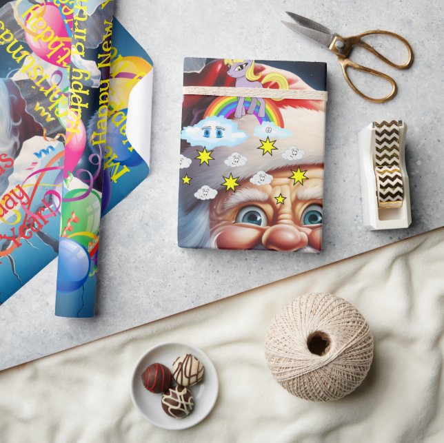 Happy Birthday Christmas Unicorn Wrapping Paper Presentpapper (Hantverk)