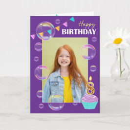 Happy Birthday Colorful Bubbles Bunting Purple Kort