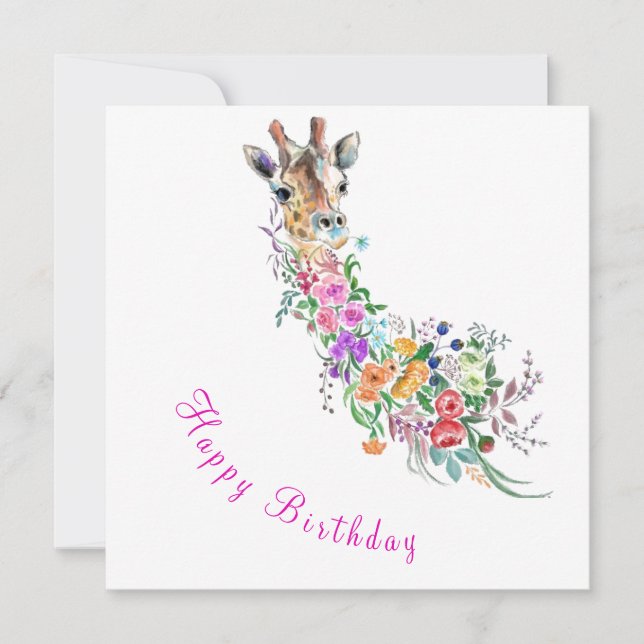 Happy Birthday - Colorful Flowers Bouquet Giraffe  (Framsida)