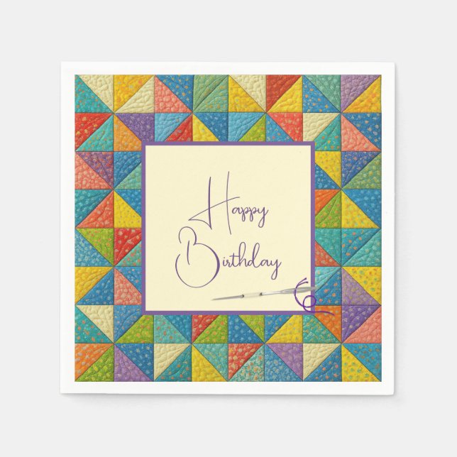 Happy Birthday Colorful Pinwheel Quilt Pattern Pappersservett (Framsidan)