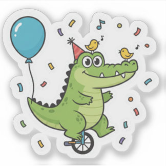 Happy Birthday Crocodile Circus Theme Cartoon Klistermärken