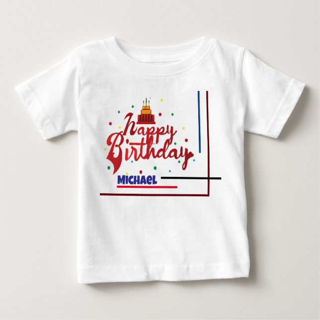Happy Birthday Custom Name Modern Elegant Gift T Shirt (Framsida)