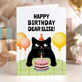 Happy Birthday custom name with black kitten Kort