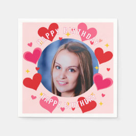 Happy Birthday Custom Photo Hearts Personalized Pappersservett