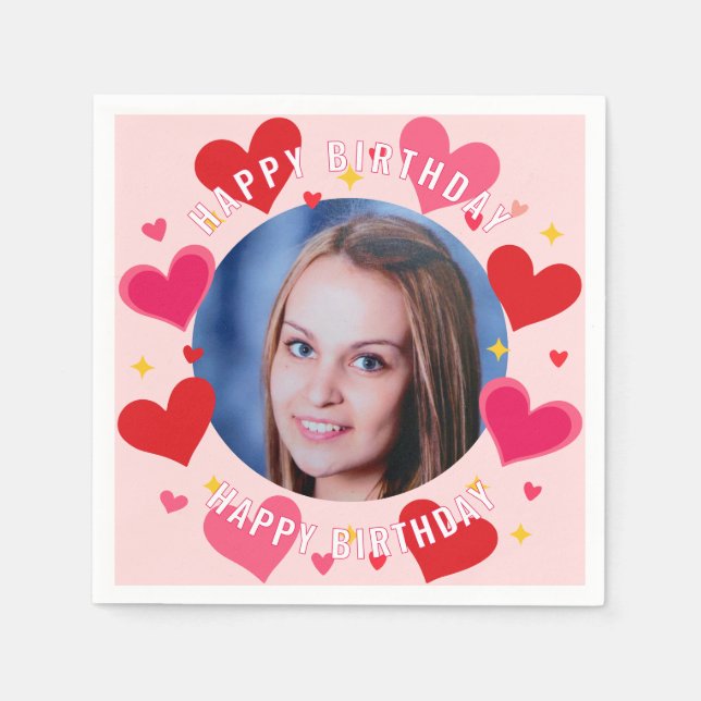Happy Birthday Custom Photo Hearts Personalized Pappersservett (Framsidan)