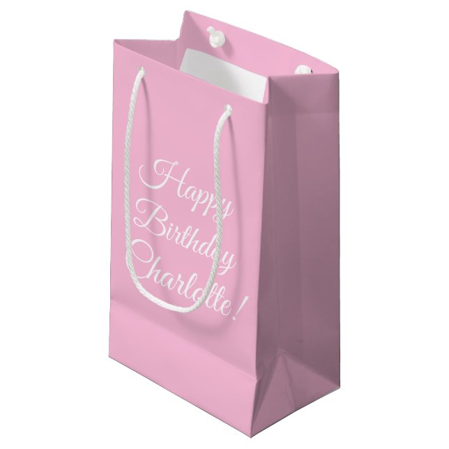 Happy Birthday custom script name text light pink (Framsidan Vinklad)