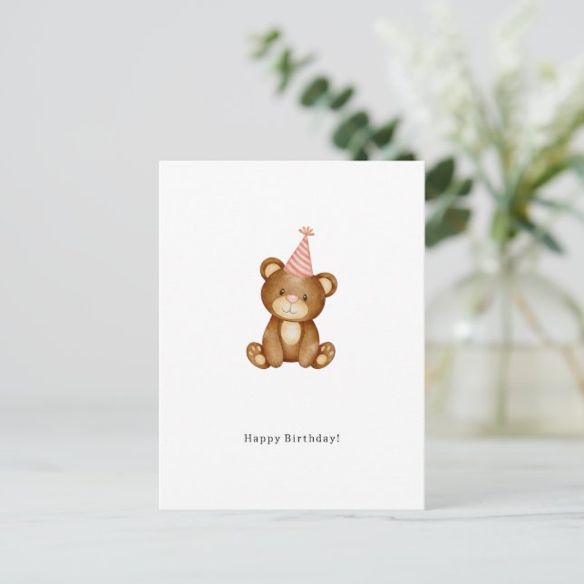Happy Birthday Cute Bear Card Vykort (Stående Fram)