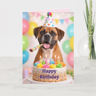 Happy Birthday Cute Boxer Dog Birthday Card Helgkort