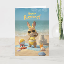 Happy Birthday Cute Bunny Beach Summer Birthday Kort