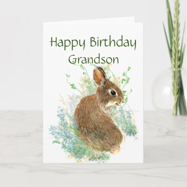 Happy Birthday Cute Bunny Special Grandson  Helgkort (Framsida)