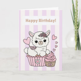 Happy Birthday Cute Llama Girl Card Kort