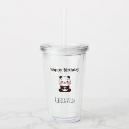 Happy birthday cute panda bear yellow take away mugg