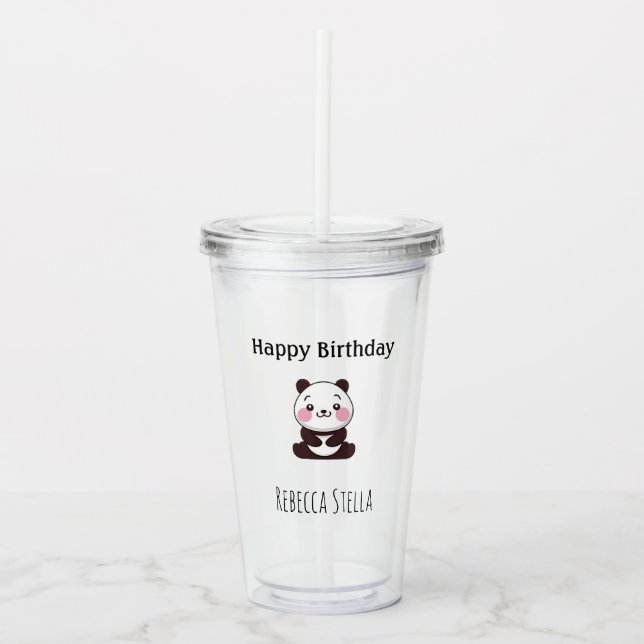 Happy birthday cute panda bear yellow take away mugg (Framsida)