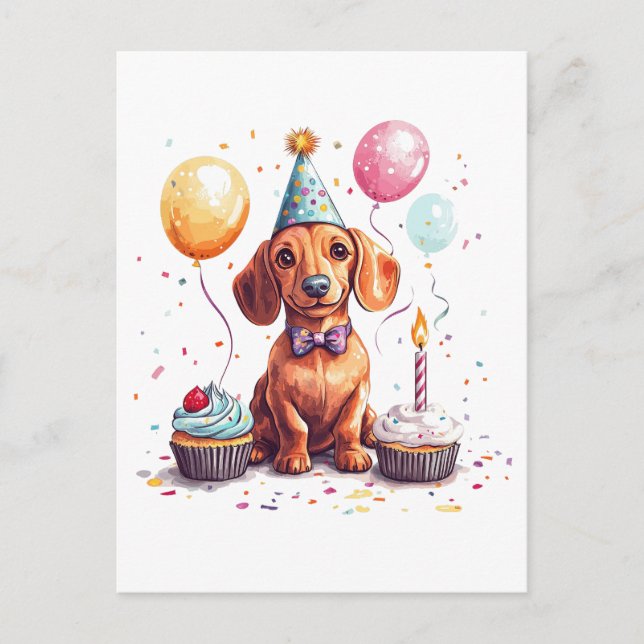 Happy Birthday Dachshund Dog  Helg Vykort (Framsida)