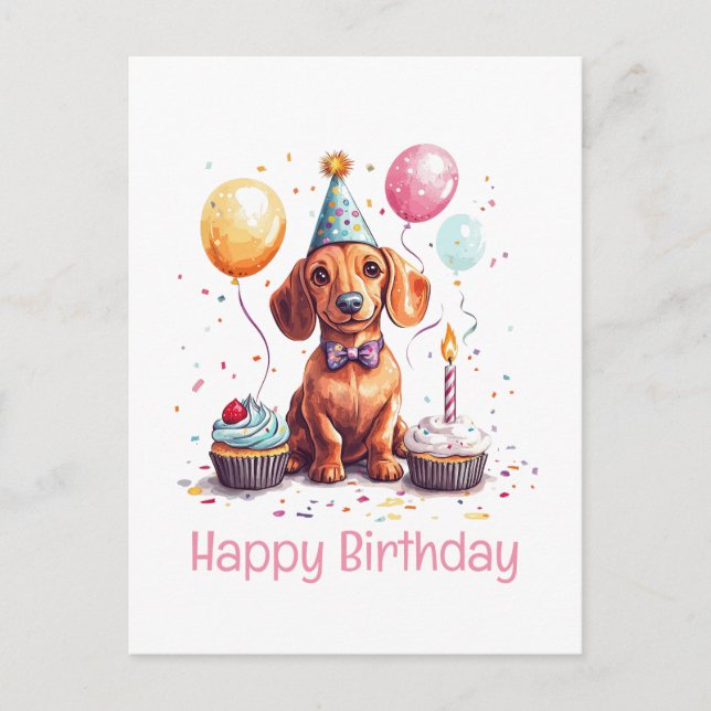 Happy Birthday Dachshund Dog  Vykort (Framsida)