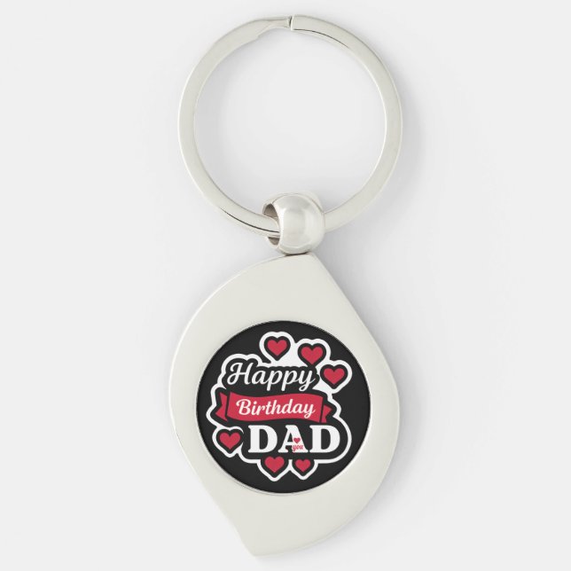 Happy birthday Dad Swirl Silverfärgad Nyckelring (Framsidan)