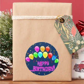 Happy Birthday! Design with colorful balloons and  Runt Klistermärke