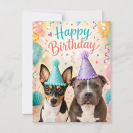Happy Birthday Dogs in Party Hats Cute Greeting Ca Anteckningskort