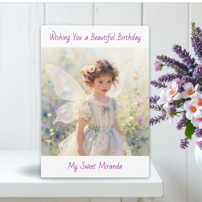 Happy Birthday Fairy Floral Themed Personalized  Kort (Skapare uppladdad)