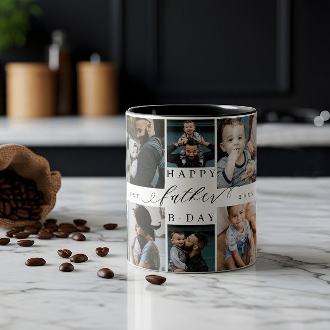 Happy Birthday Father Photo Collage Gift Keepsake Två-Tonad Mugg (Happy Birthday Father Photo Collage Gift Keepsake Two-Tone Coffee Mug)