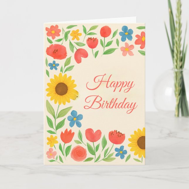 Happy Birthday Floral For Her Greeting  Card Kort (Framsida)