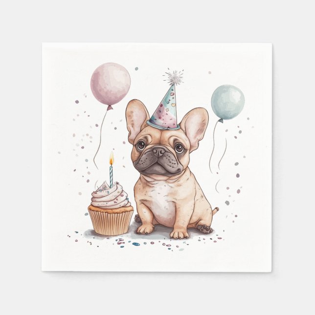 Happy Birthday French Bulldog Pappersservett (Framsidan)