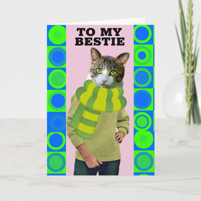 HAPPY BIRTHDAY FRIEND FUNNY CAT GREETING CARD KORT (Framsida)