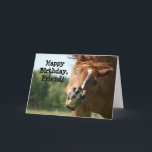 Happy Birthday Friend_Funny Horse Kort<br><div class="desc">This funny horse,  with a silly grin and goofy eyes,  will surely make someone smile. Text reads Happy Birthday,  Friend!" Change text,  as desired. Public domain image.</div>