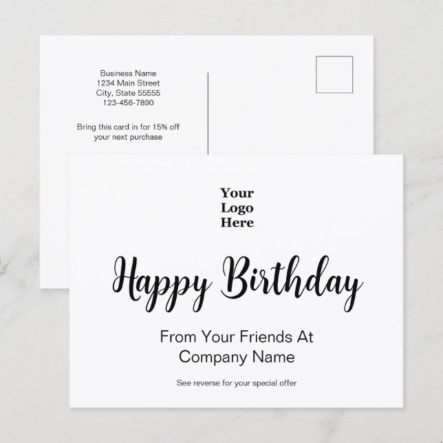 Happy Birthday From Business Logo Special Offer Vykort (Fram/baksida)