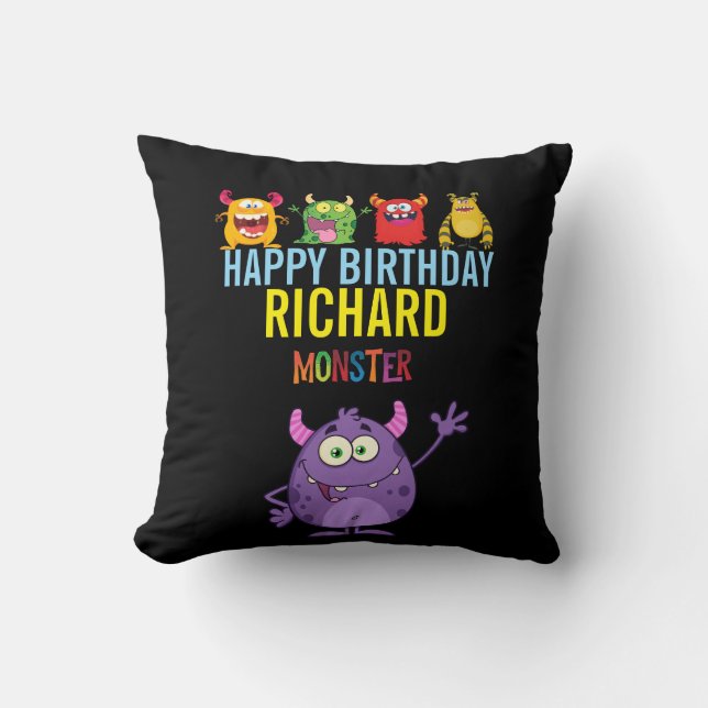 Happy Birthday FUN Monsters kids cute Kudde (Framsida)