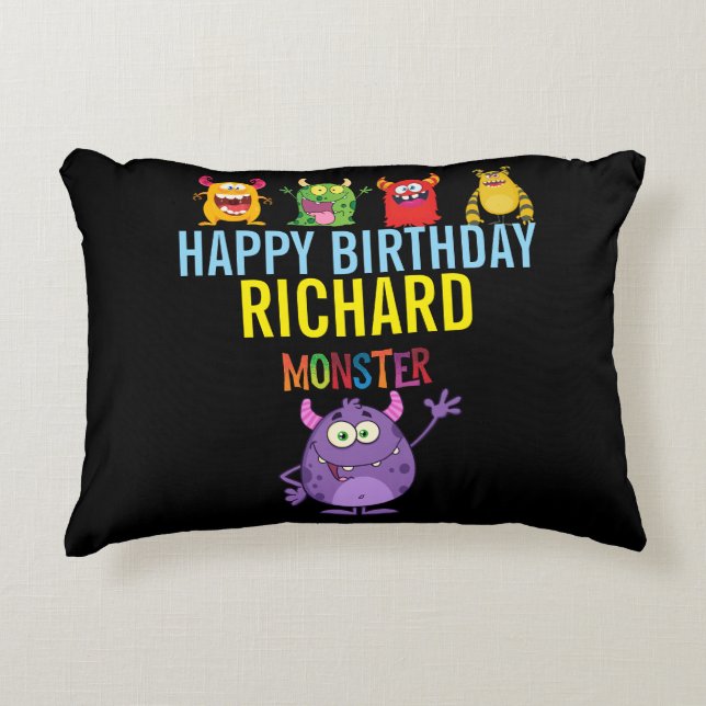 Happy Birthday FUN Monsters kids cute Prydnadskudde (Framsidan)