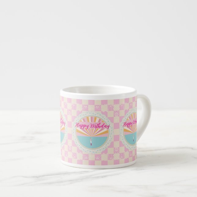 Happy Birthday Fun Mug, Cute Pink Rainbow Espressomugg (Framsida höger)