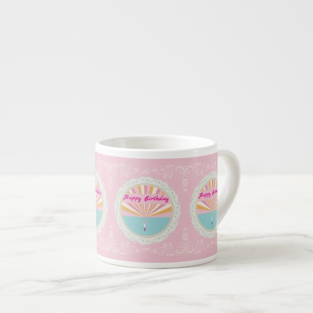Happy Birthday Fun Mug, Cute Pink Rainbow Espressomugg (Framsida höger)