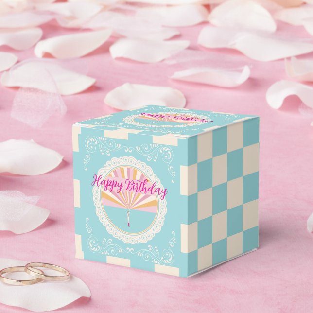 Happy Birthday Fun Party Box, Blue Checkered Presentaskar (Bröllop)
