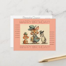 Happy Birthday Funny Cute Animal Cartoon Couriers  Helg Vykort