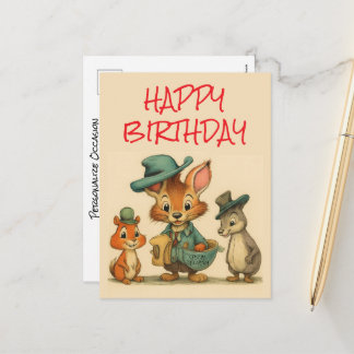 Happy Birthday Funny Cute Cartoon Animal Couriers  Helg Vykort