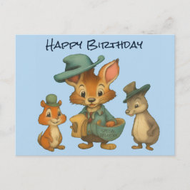 Happy Birthday Funny Cute Cartoon Animal Delivery  Helg Vykort