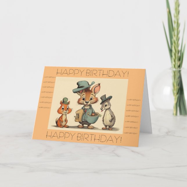 Happy Birthday Funny Cute Cartoon Animals Courier  Kort (Framsida)