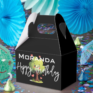 Happy Birthday Gable Favor Box Black Tree Hearts Presentaskar