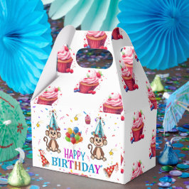 Happy Birthday Gable Favor Box Monkey Cupcake Presentaskar