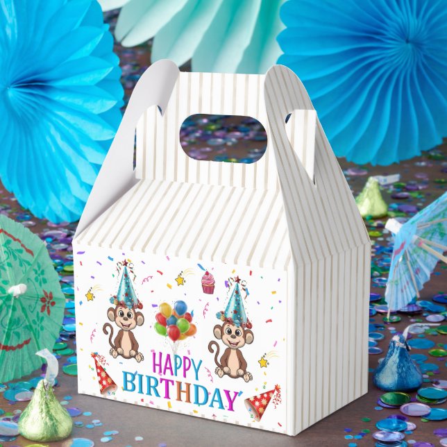 Happy Birthday Gable Favor Box Monkey Cupcake Presentaskar (Part)