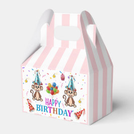 Happy Birthday Gable Favor Box Pink Stripe Monkeys Presentaskar