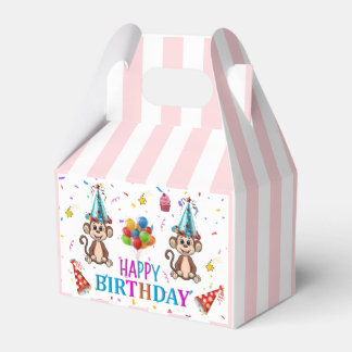 Happy Birthday Gable Favor Box Pink Stripe Monkeys Presentaskar