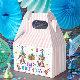 Happy Birthday Gable Favor Box Pink Stripe Monkeys Presentaskar