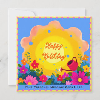 Happy Birthday Garden Card with Bright Sun, Flower Kort
